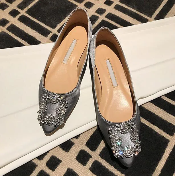 Zapatos planos con hebilla de cristal para mujer primavera otouno de lujo de marca de Punta puntiaguda zapatos planos mocasines d