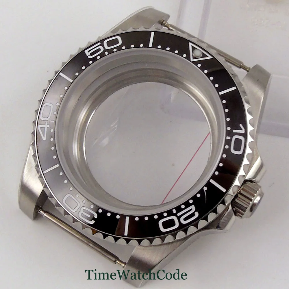 

Fit for Miyota8215 ETA2836 NH35A NH36A 40mm brushed watch case parts sapphire glass black ceramic bezel insert glass case back