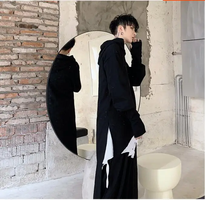 M-XL! темная индивидуальность, бренд, тренд волос, необычная куртка, красивый студенческий головной убор с капюшоном, мужское длинное пальто