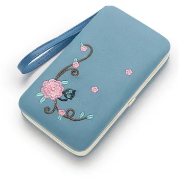 

Women Fashion Floral Long Wallet Clasp Multi-function Metal Wrist Embroidered Bag Ladies Money Bag Wallets Clutch Purse