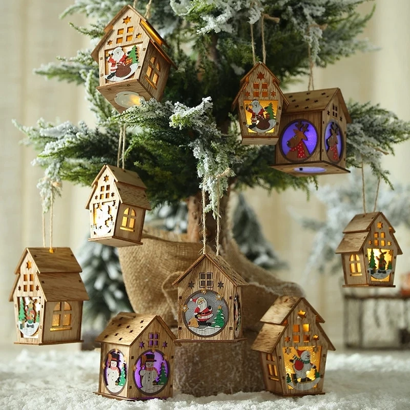 Led Light Wood House Christmas Decorations Tree Hanging Pendants Ornaments For Home New Year Xmas Kids Gift | Дом и сад