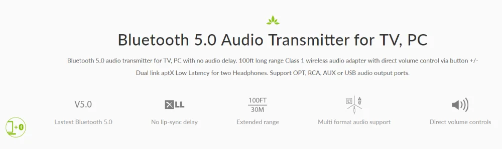 Avantree Bluetooth 5,0 передатчик для ТВ ПК с регулятором громкости, aptX с низкой задержкой беспроводной аудио адаптер для 2 наушников