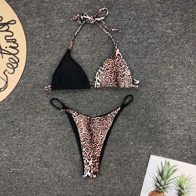 

Sexy Leopard Bikinis 2020 Mujer Halter Swimsuit Female High cut Micro bathing suit Push up swimwear women Fashion bathers