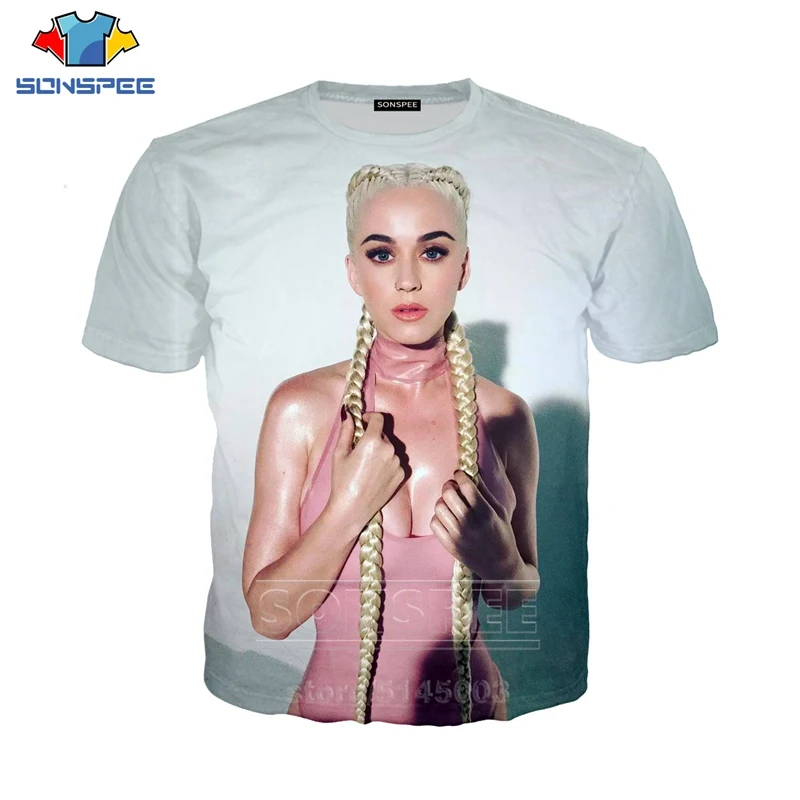 

SONSPEE Men Women Sweatshirt 3D Print Sexy Singer Katy Perry T Shirt Short Sleeve Round Neck Hip Hop Top Street Pullover C010-06