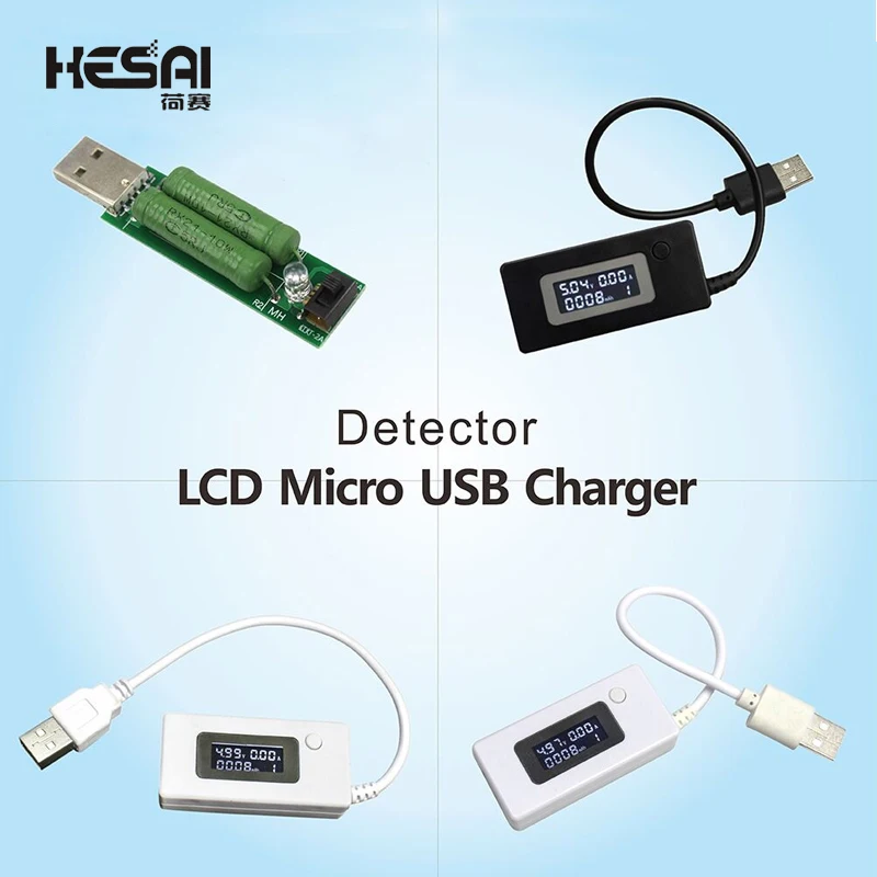 

Тестер с Micro USB и ЖК-дисплеем, измеритель емкости аккумулятора, напряжения и тока, черный/белый цвет + нагрузочный резистор 2A/1A с переключателем