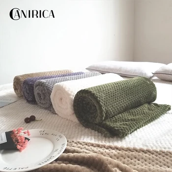 

CANIRICA Solid Color Blanket Mesh Coral Fleece Blanket Home Sofa Bed Blanket Warm Fluff Blanket Office Blanket Winter Decoration