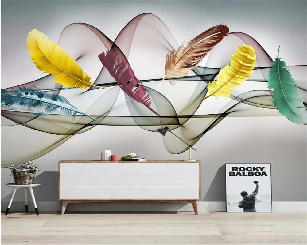 

Drop Shipping Custom Photo Wallpaper Hand Painted Colorful Feather Abstract Smoke Lines Living Room Sofa Decorative 3d Wallpaper