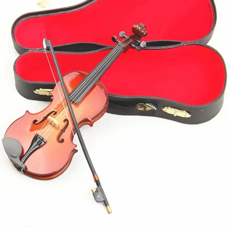 

Upgraded Version Miniature Violin Mini Musical Instruments Violin Model with Support Wooden Collection Home Decorative