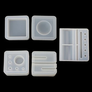 

5Pcs Silicone Mold Card Storage Pen Holder Pencil Holder Ashtray Epoxy Resin Casting Mold Office Desk Ornaments Handmade