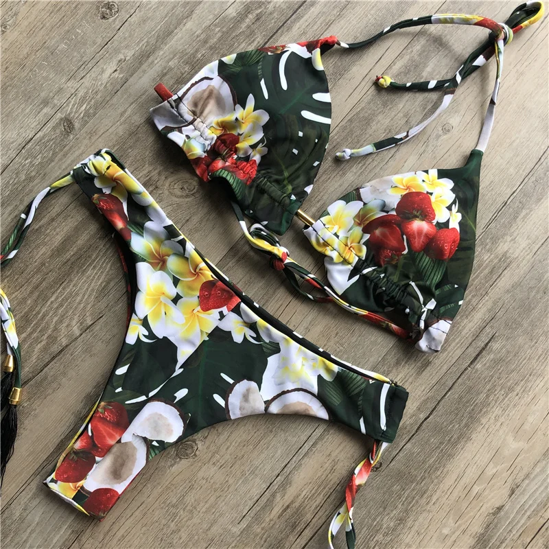 Hca2719f4ee9b45b18e574515bbd632bfU Sexy Halter Swimsuit Women Thong Micro Bikini Push Up 2019 Brazilian Bikini Tropical Plant Print Swimwear String Mini Swimsuit