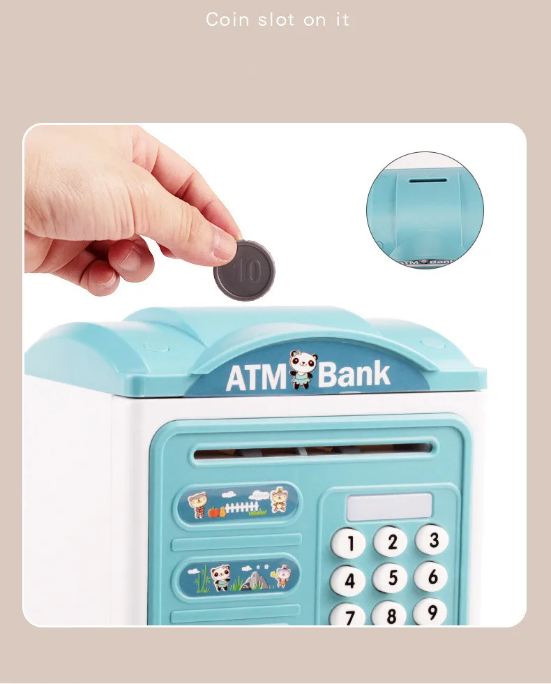 電子貯金箱atm指紋パスワード貯金箱現金コイン銀行金庫自動入金紙幣音楽おもちゃ