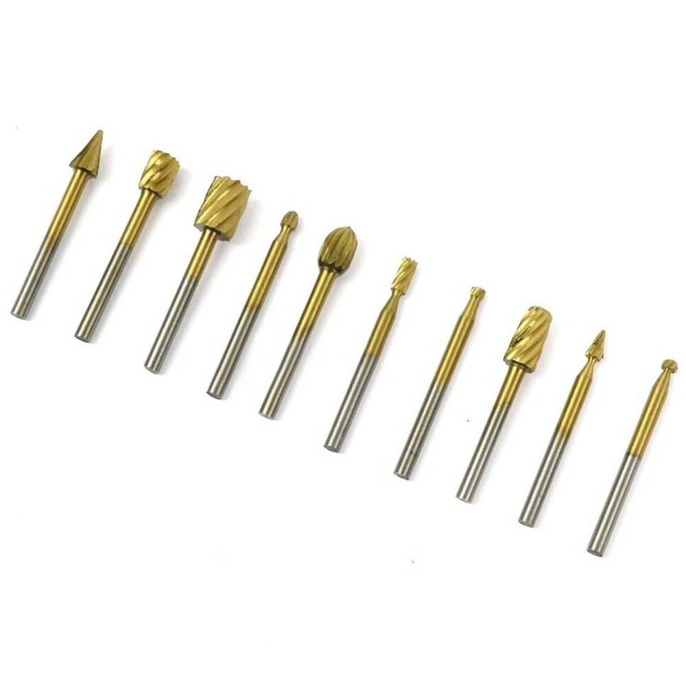 10*Burr Bit 12*Cutting Wheels Tungsten Carbide Metal Cutting Carving Grinding Cutter Burrs Tool Set Silver+Gold