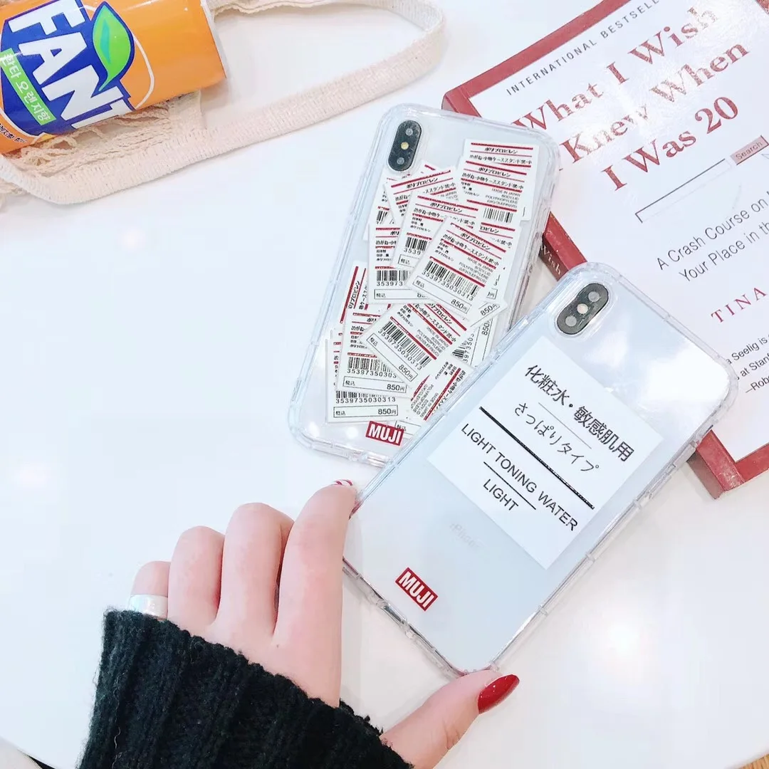 

simple MUJI label brand clear phone case for iPhone 6 6s Plus 7 7Plus 8 8Plus X XS XR XS Max fashion soft tpu back cover Japan