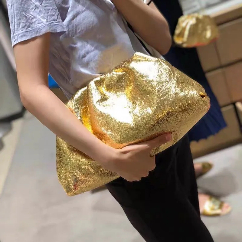 large gold Кожаная сумка-конверт, роскошные сумки, женские сумки, дизайнерские объемные сумочки круглой формы и сумочки, дамские клатчи - Цвет: large gold