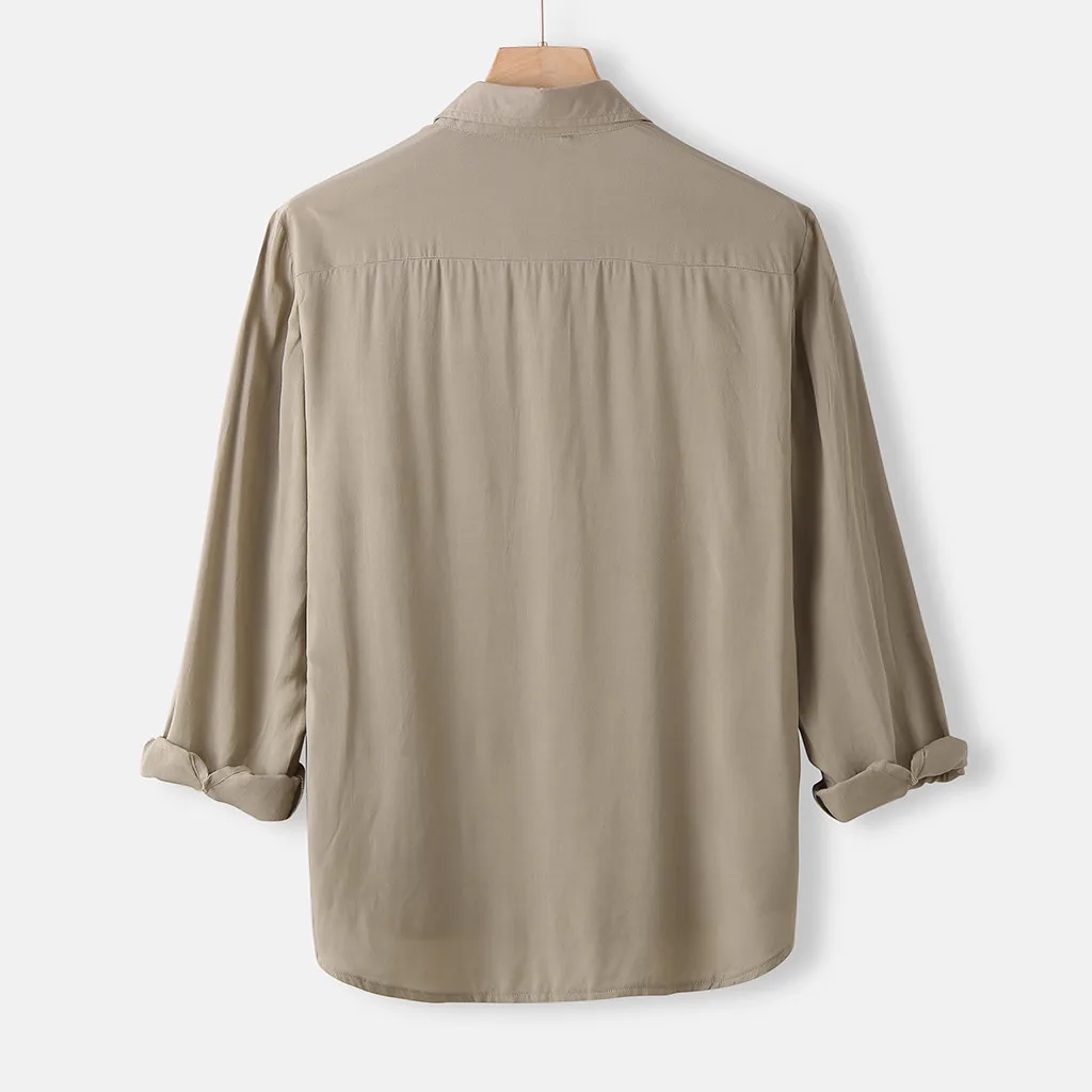 Camisa Masculina мужская мода Хаки длинный рукав сплошной цветной лацкан бизнес или Повседневная рубашка Топы Блузка 19July29 P30