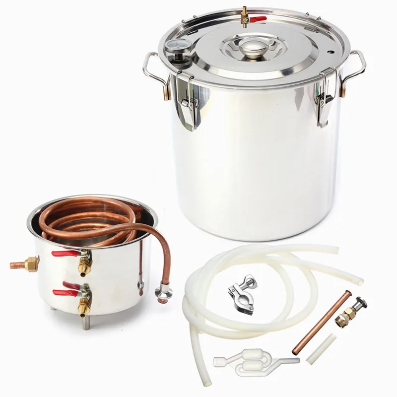 Эффективный 8GAL 30L дистиллятор Alambic Moonshine спирт по-прежнему из нержавеющей меди DIY домашнего пивоварения вода важное Вино Масло пивоварения комплект