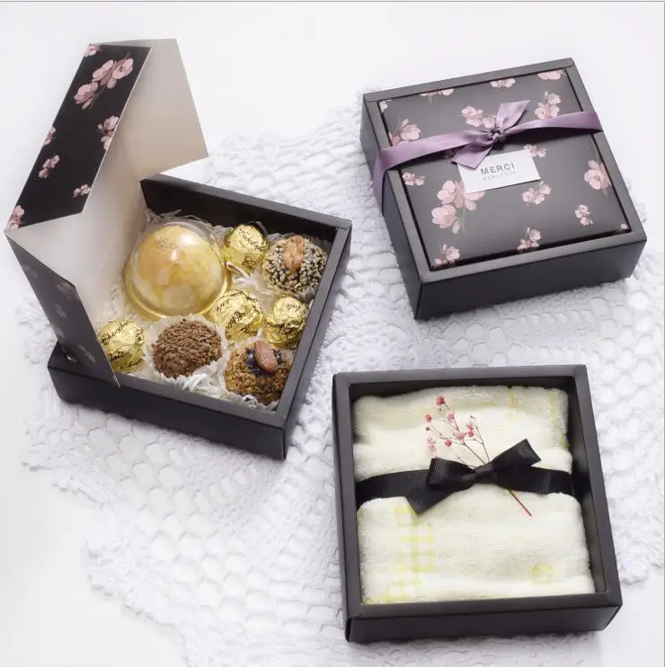 

25pcs High-end Flip Gift Paper Box Black Pink Cardboard Box For Packaging Jewelry Scarf Gift Box Wedding Party Idea Box