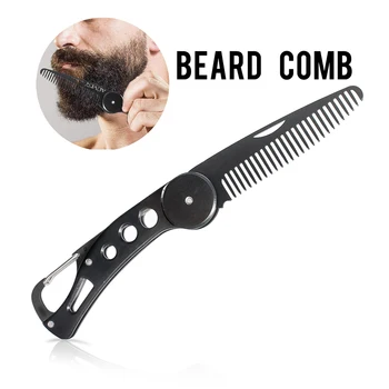 1Pc Handmade Pocket Clip Beard Comb Hair Brush Folding Stainless Steel Hair Moustache Comb Hair Care Comb Brush Fathers Day Gift 2