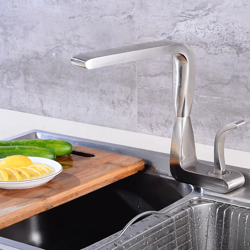 Brushed Nickel Смеситель для раковины, кран для раковины, черный смеситель с краном, смеситель с одной ручкой на одно отверстие, смеситель для горячей и холодной воды, кран S79-435 - Цвет: Brushed Nickel
