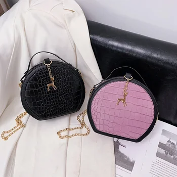 

Fashion Round Messenger Handbags Women Alligator PU Leather Small Chain Circle Pouch Travel Zipper Shoulder Crossbody Bags Trend