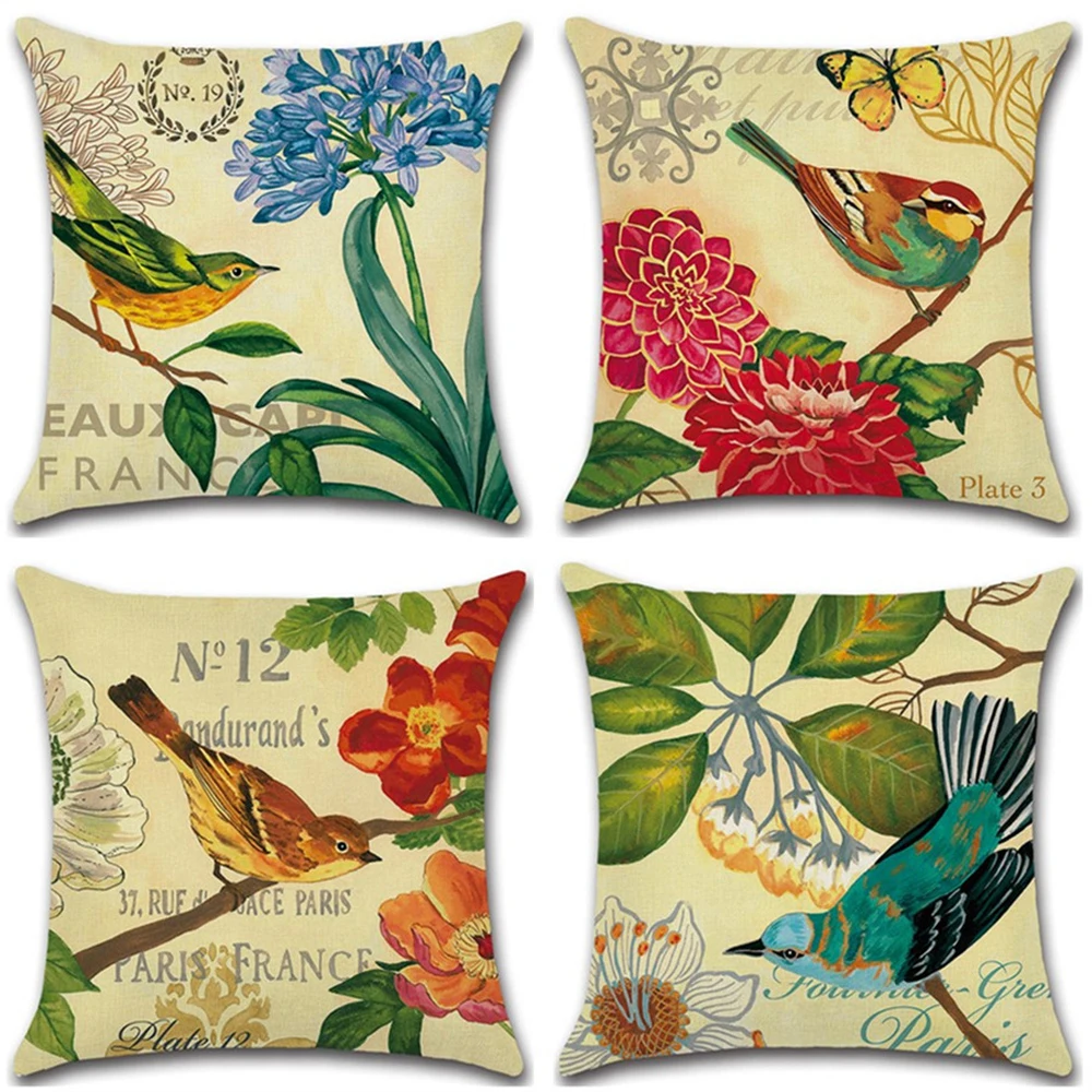 

Bird Pattern Decorative Pillowcases Bird Cotton Linen Throw Pillow Case Cute Cartoon Animal Pillowcase kussensloop almohada