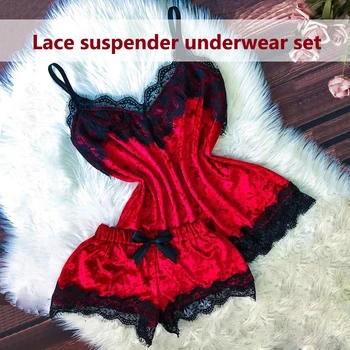 

Sexy Lingerie Set Velvet Sleepwear Women's Pajama Set Sexy Temptation Babydoll Nightwear Cute Cami Top and Shorts Pijama Mujer
