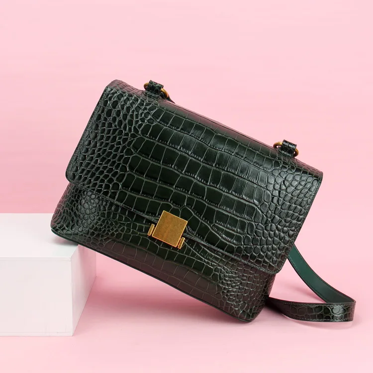 

2019 Autumn And Winter New Style WOMEN'S Leather Bags Korean-style First Layer Cowhide Handbag Large Capacity Crocodile Pattern