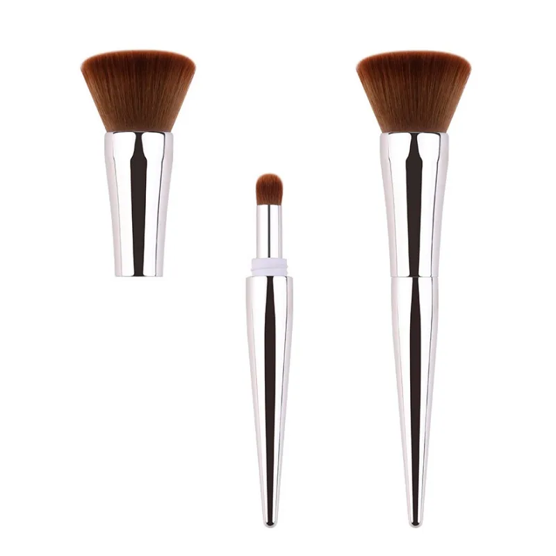 4 in 1 Foundation Makeup Brushes Makeup Tool Eyebrow Eyeliner Powder Concealer Makeup Cosmetics Tools - Handle Color: Silver