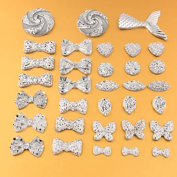 

20-50Pcs Mixed Styles Silver Bow Round Flower FlatBack Resin Loose Gems for Craft Making Ornament Scrapbooking DIY