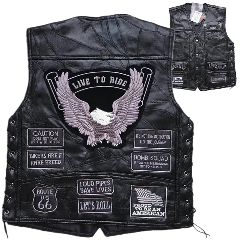 

Punk Vintage Leather Motorcycle Vest Men Women Motorcycle Jacket US Flag Eagle Patches Biker Club Casual Vest Clothing