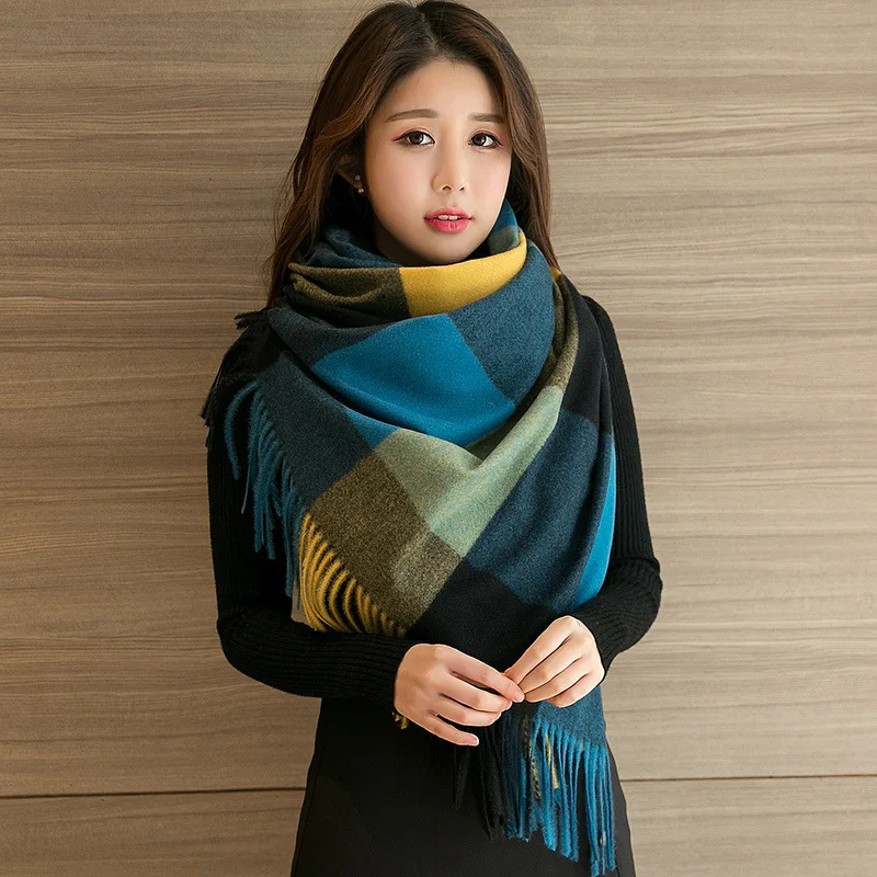 

Imitation cashmere plaid scarf winter new thick warmth and comfort ladies scarf fashion tassel wild autumn and winter