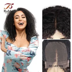 4x4 Lace Closure Human Hair Wig Free Part Middle Part Afro Kinky Curly Natural Color 180% Density Remy Hair BOBBI COLLECTION