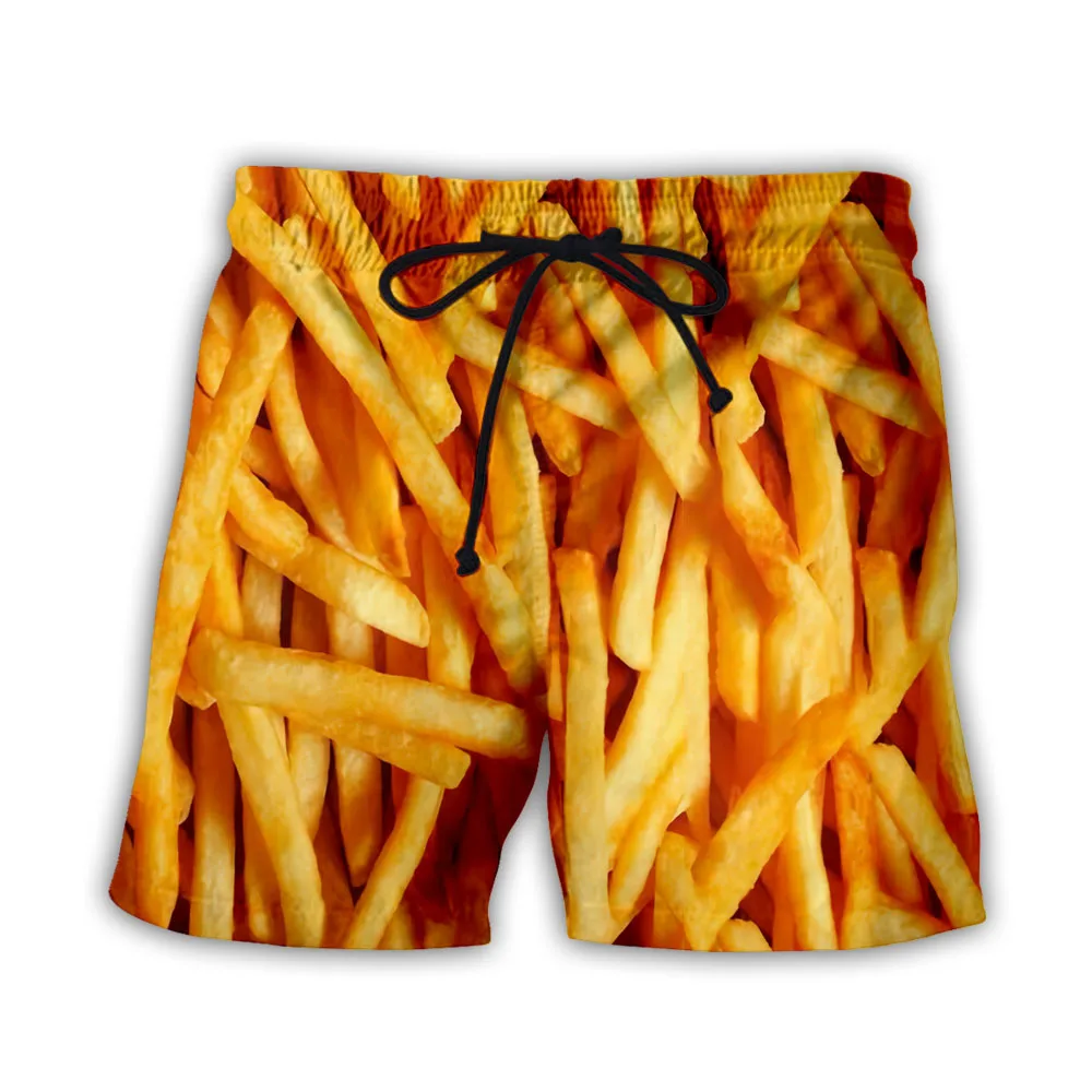 Мужские пляжные шорты с 3D принтом картошки фри мужские плавки из полиэстера