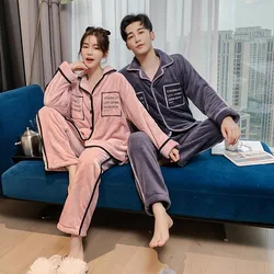 Couple Flannel Warm Soft Pajama Set Autumn Winter Warm Long Sleeve Sleepwear Homewear