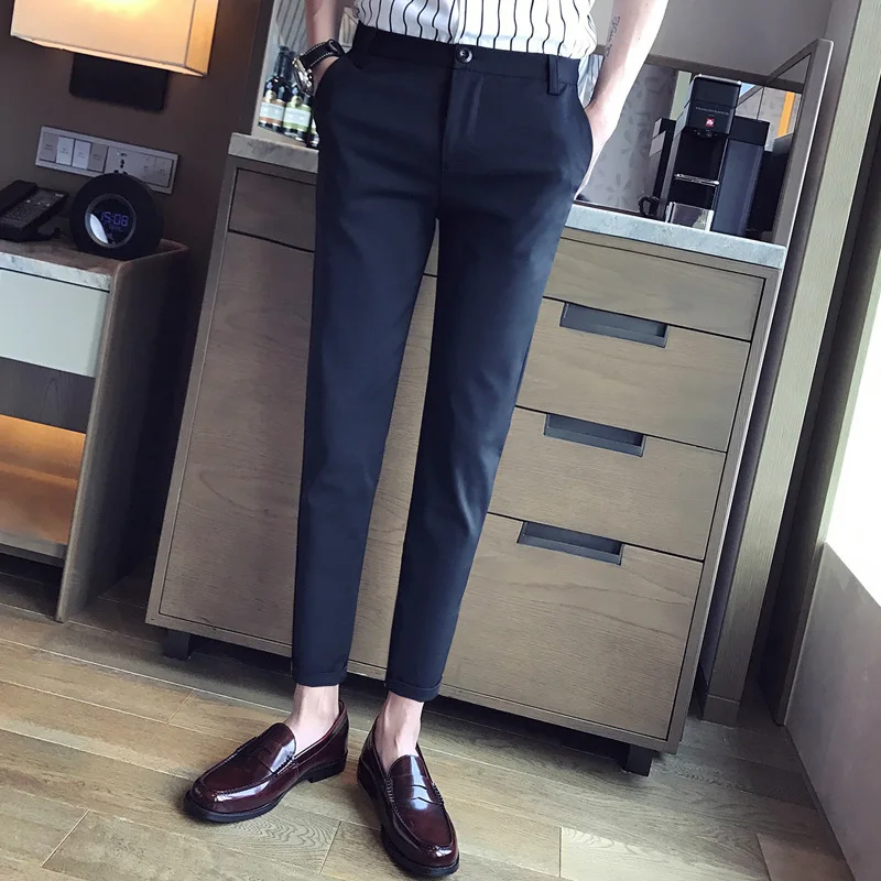 Men Trousers Casual White Nine-point Feet Slim Breathable Comfortable Business