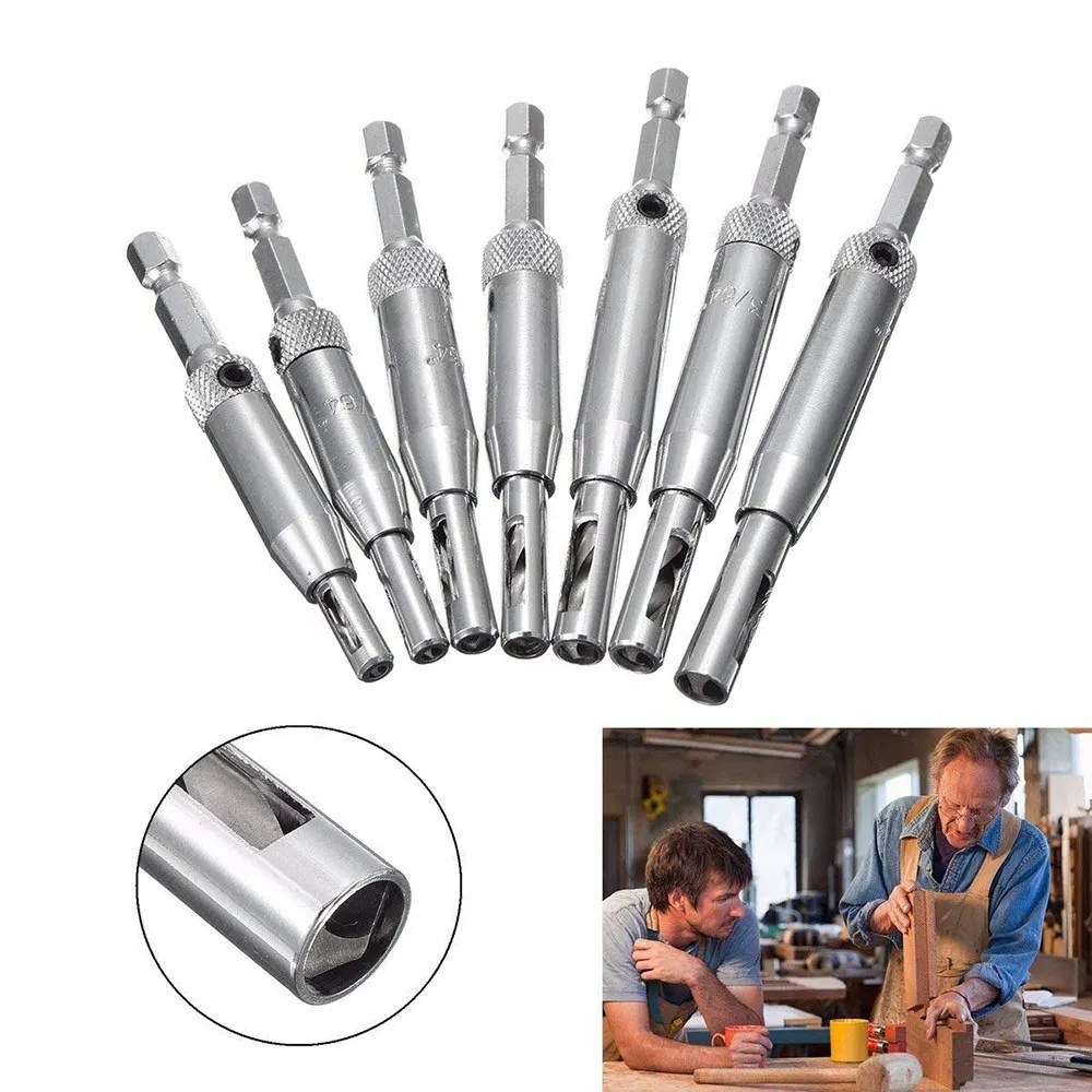 

7pcs/set Power Tool Core Drill Bit Set Hole Puncher Hinge Tapper for Doors Self Center Woodworking Tools Milling Cutter