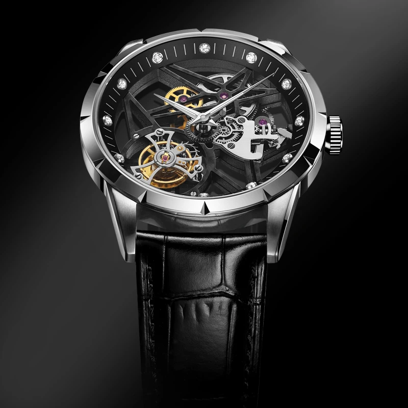 Новая модель GUANQIN 100% оригинал Tourbillon Мужские часы Топ бренд класса люкс двойной