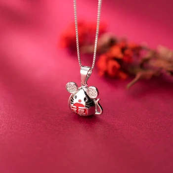 

Modian Fashion Authentic 925 Sterling Silver Lucky Necklace for Women Cute Small Mouse Blessing Pendant Necklace Fine Jewelry