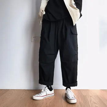 

Cargo Pants Men Plus Size Casusl Overalls Baggy Mens Streetwear Black Khaki Trousers Loose Pocket Students Hip Hop Ankle-length