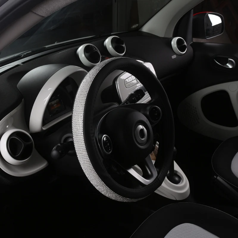 Car Steering Wheel Leather Cover Diamond Decor Protector For Smart 451 453 fortwo forfour Car Accessories