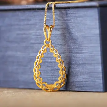 

Sterling Silver 925 Yellow Gold Color Filligree Semi Mount Pendant for 10x18mm Pearl Cabochon Semi Mount Fine Jewelry