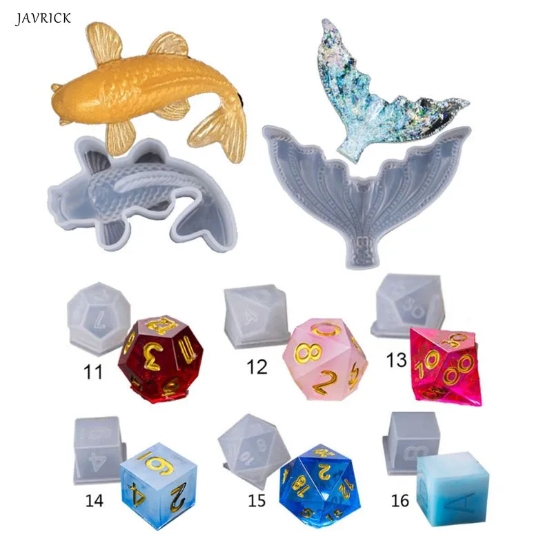 

DIY Crystal Epoxy Mold Dice Fillet Fishtail Digital Game Jewelry Silicone Mould resin jewelry making accessories