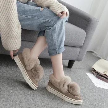 

2020 spring new flat shoes women fashion simple solid color plush decorative thick soles comfortable warm casual boots