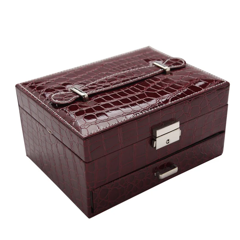 

Modern Simple Solid PU Jewelry Storage Box Double-deck Drawer Lock Jewelry Box Fashion Travel Jewelry Storage Box