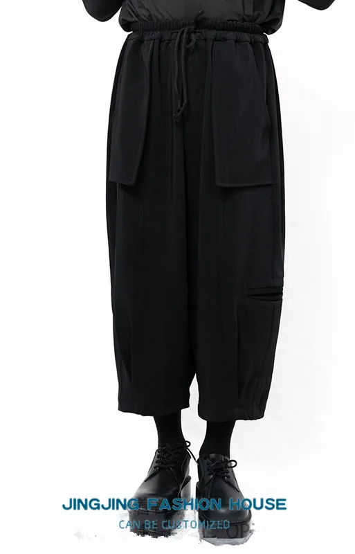 S-6XL!!2021 men's casual pants wide leg pants skirt pants harun pants eight pants black