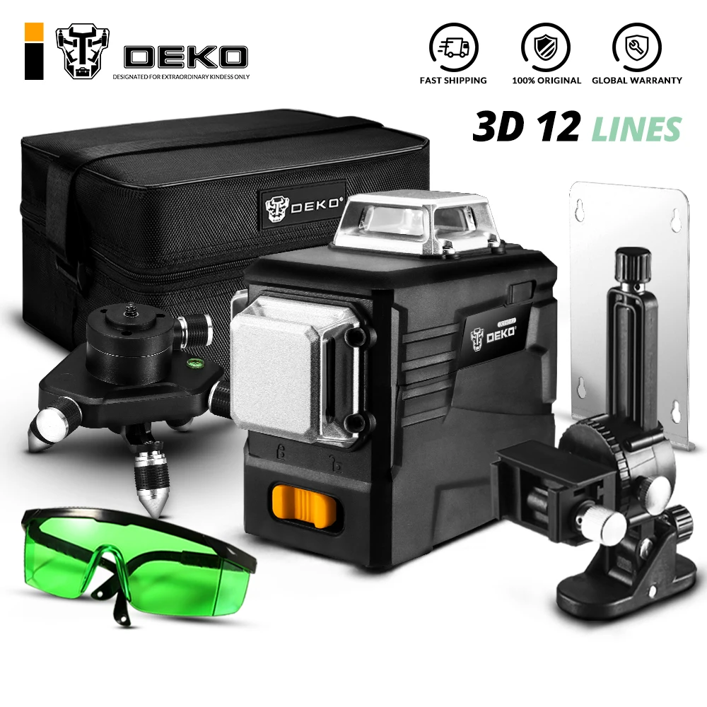 

DEKO DKLL12PB1 12 Lines 3D Green Laser Level Horizontal And Vertical Cross Lines With Auto Self-Leveling, Indoors and Outdoors