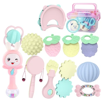 

12Pc Baby Rattles Teether Set Grasping Grab Toy Shaking Bell Boiled Disinfection Teether Rattle For 0-1 Year Old Baby Rattle Toy