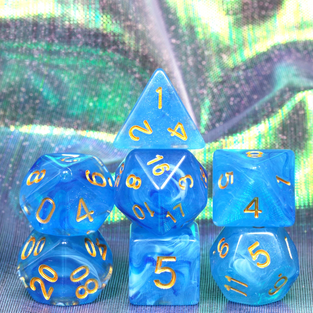 Синий Забавный абсолютно набор игральных кубиков для Dados nebulary Juegos De Mesa Dados 7 для игры D& d D4 D6 D8 D10 D12 D20 DnD RPG Dice Рождественский подарок - Цвет: Синий