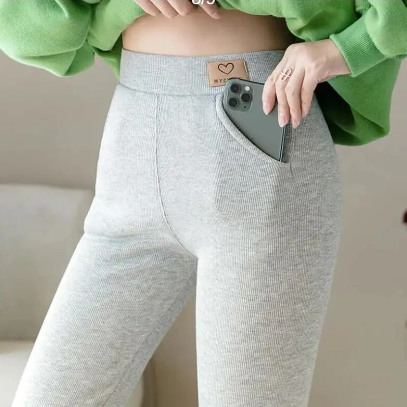 High Waist Soft Winter Pocket Leggings for Women Fleece High Waist Thick Pants Velvet Thermal Grey Women's Warm Leggings spanx faux leather leggings