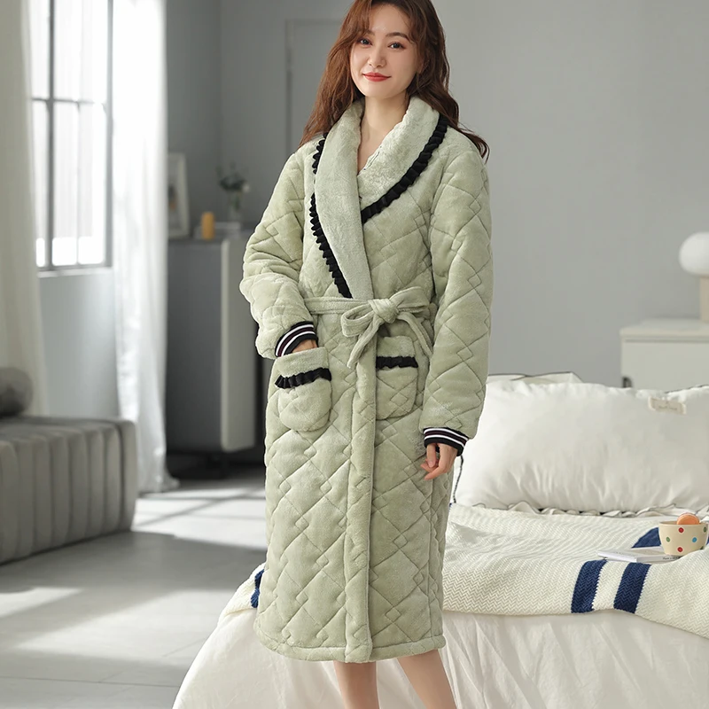 Большие размеры XXXL толстые фланелевые стеганые Зимние халаты для сна Женские